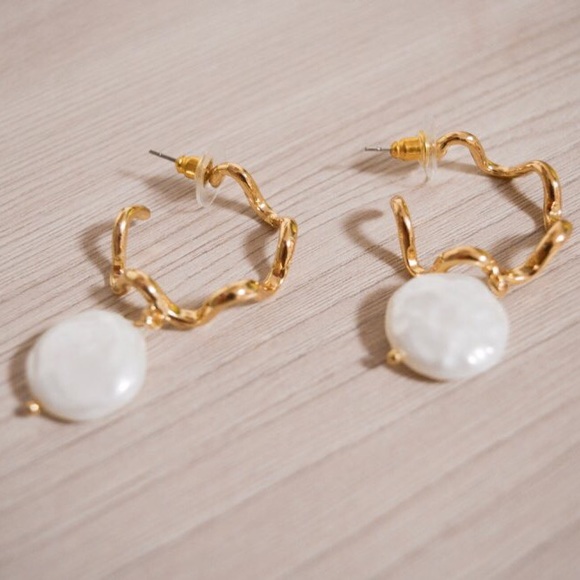 Wavy Pearl Drop Statement Earrings - Picture 6 of 6
